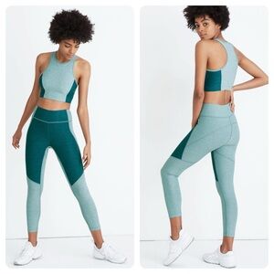 SET Outdoor Voices Kit - 3/4 Warmup Leggings & Top - Emerald/Slate - Blue Green